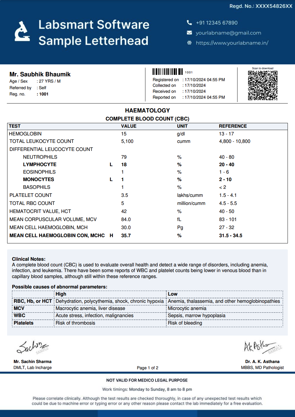 pathology lab software report format