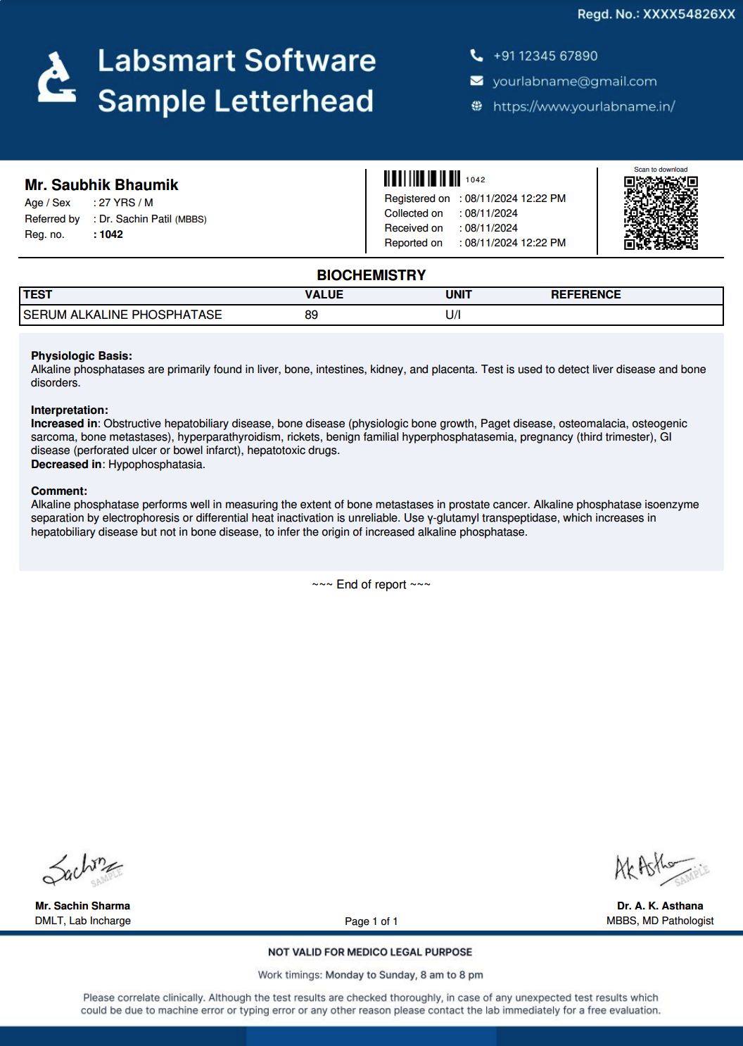 Alkaline Phosphatase Report Format