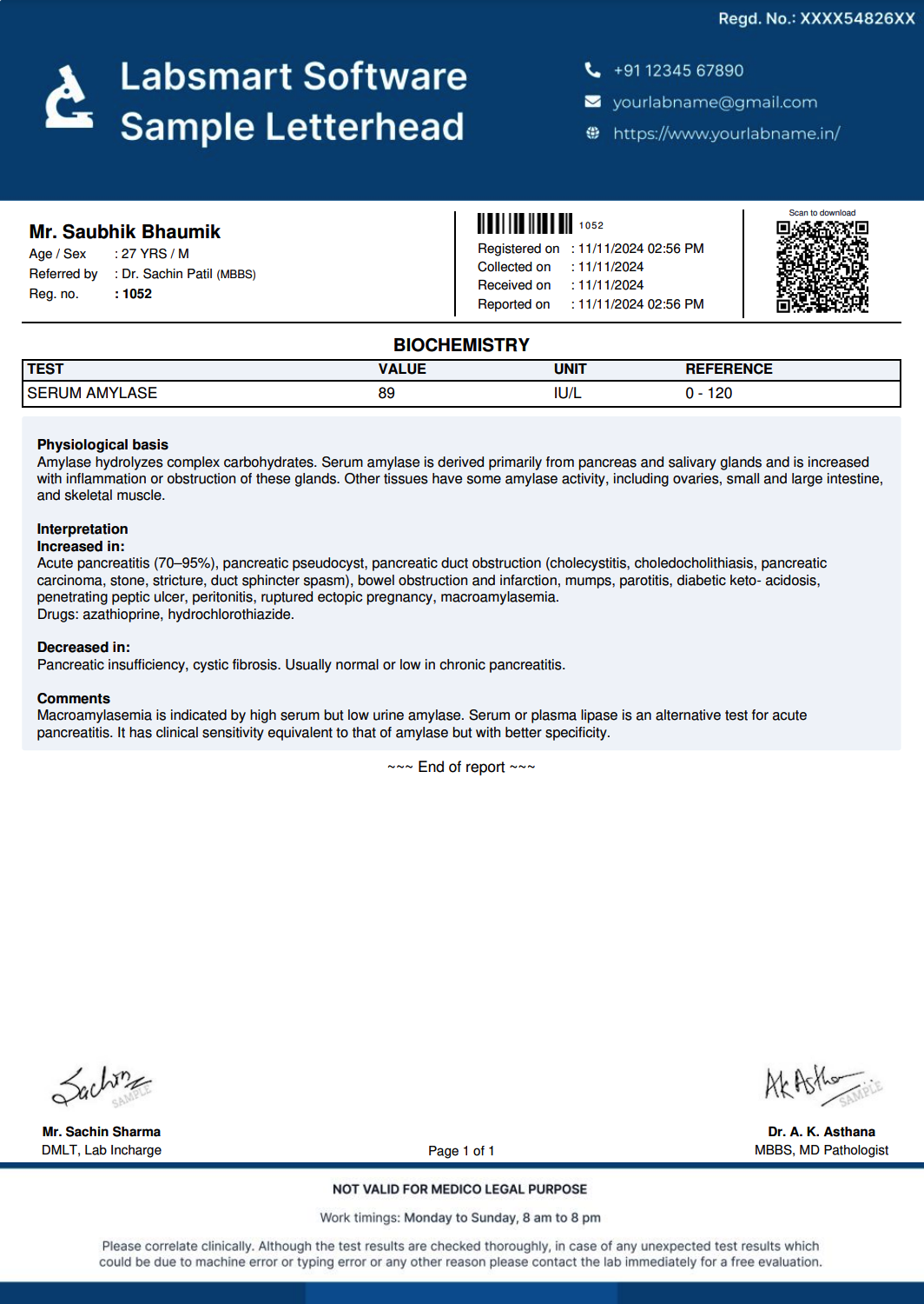 Amylase Report Format