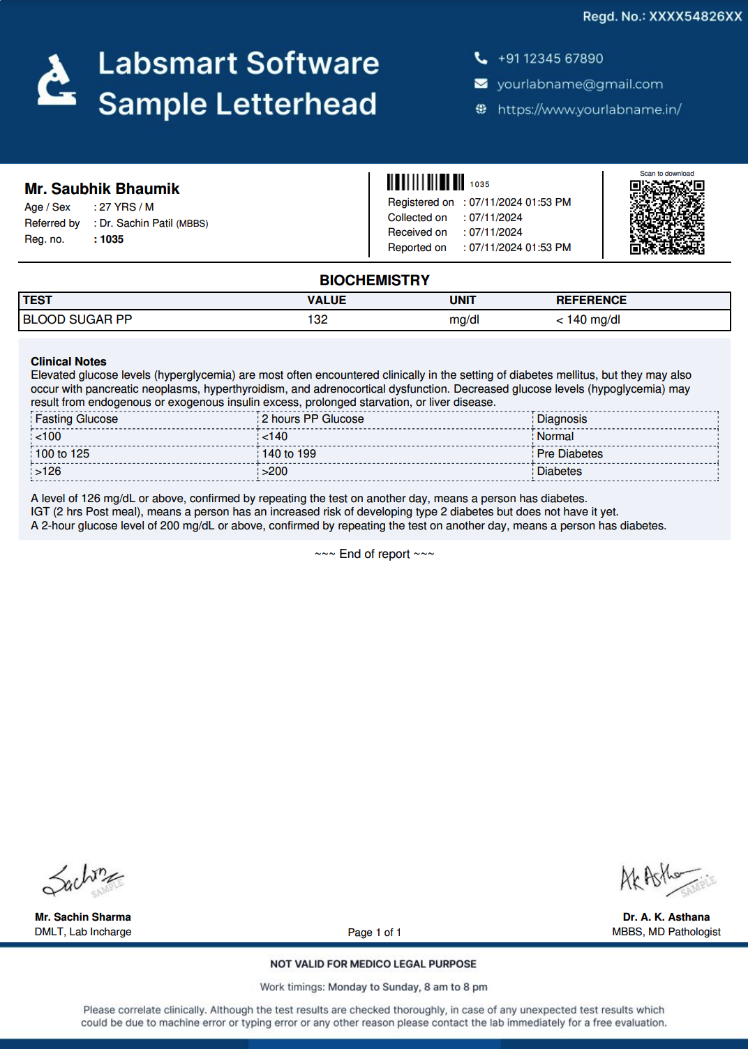 Blood Sugar PP Report Format