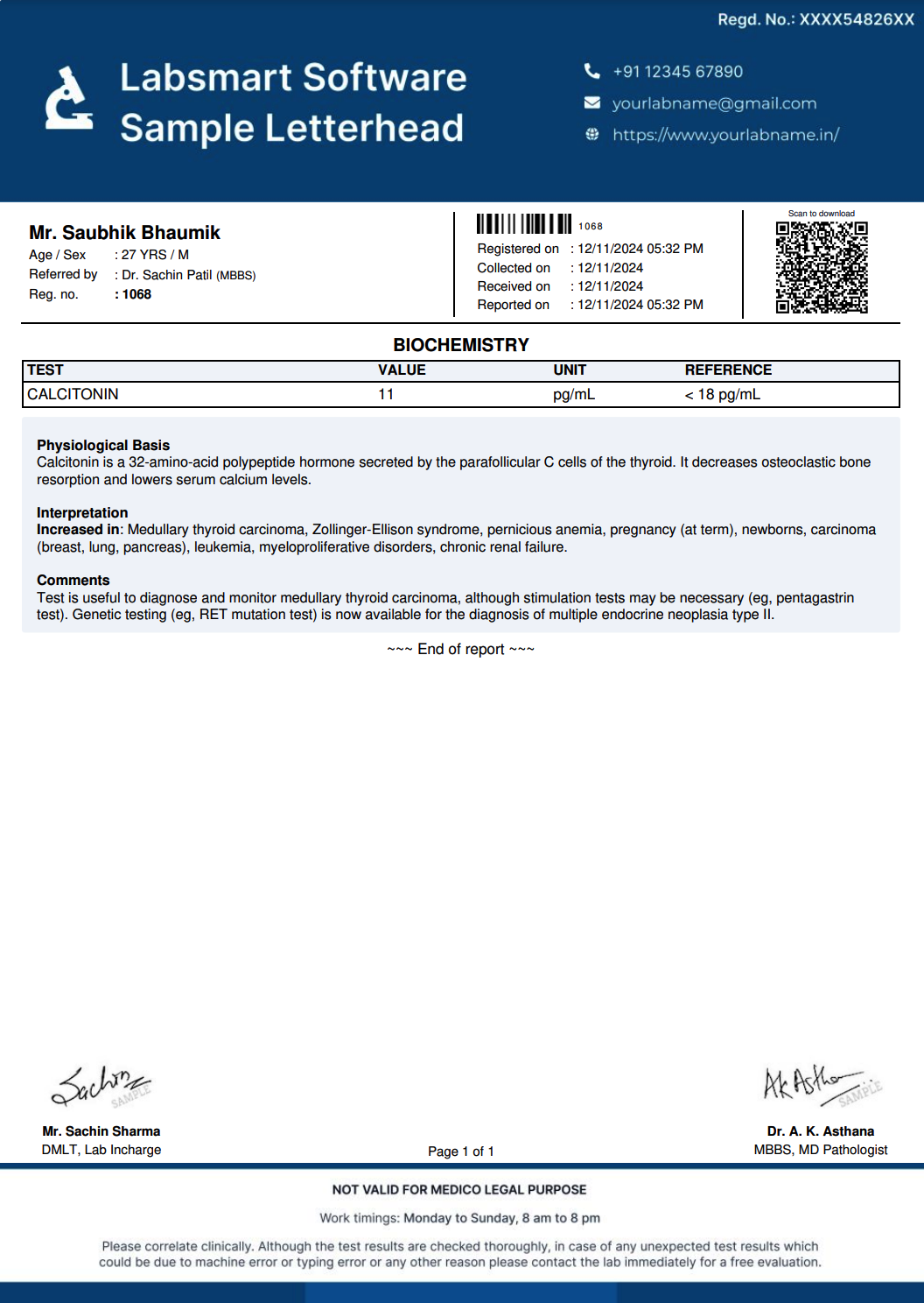 Calcitonin Report Format