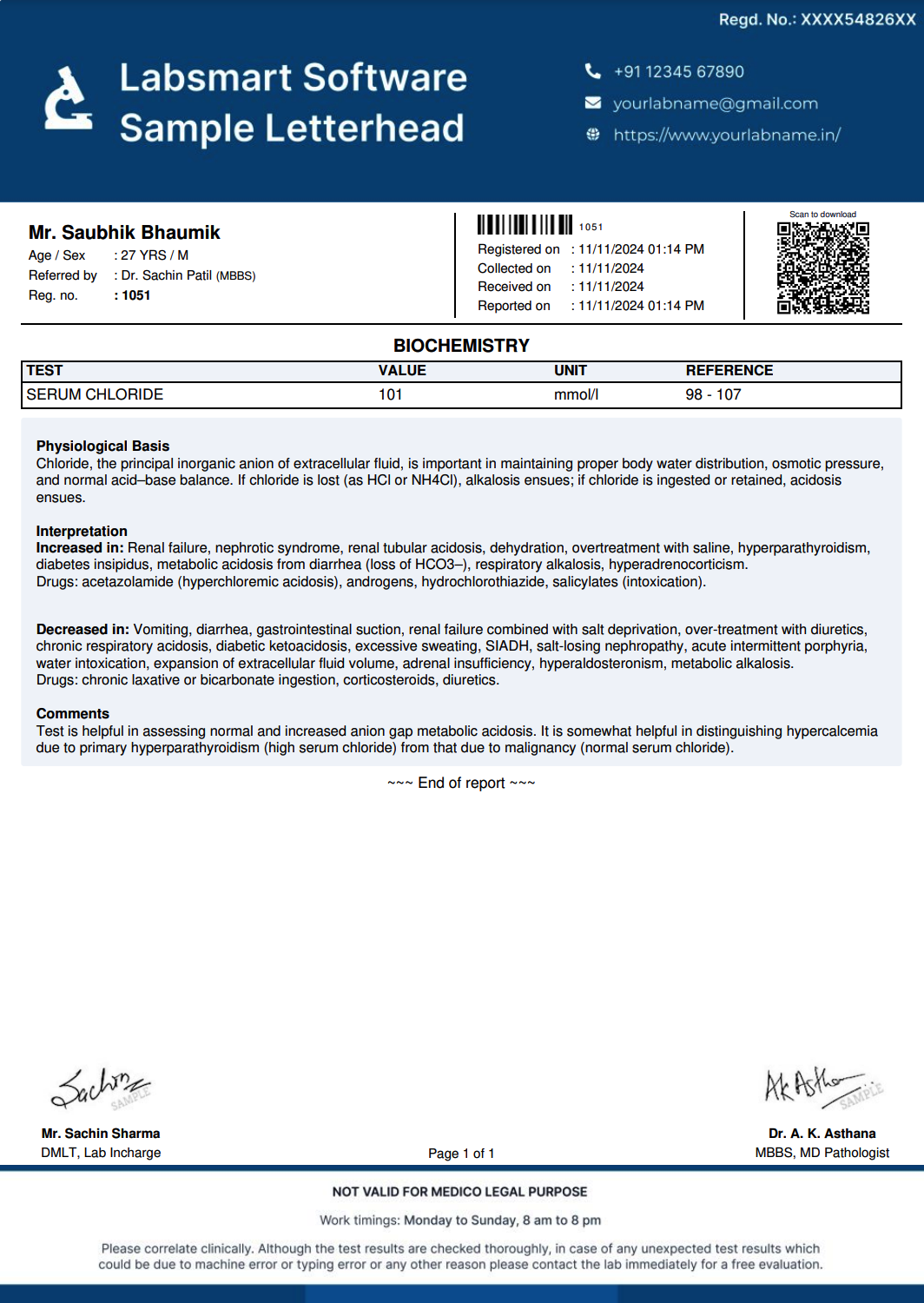 Chloride Report Format