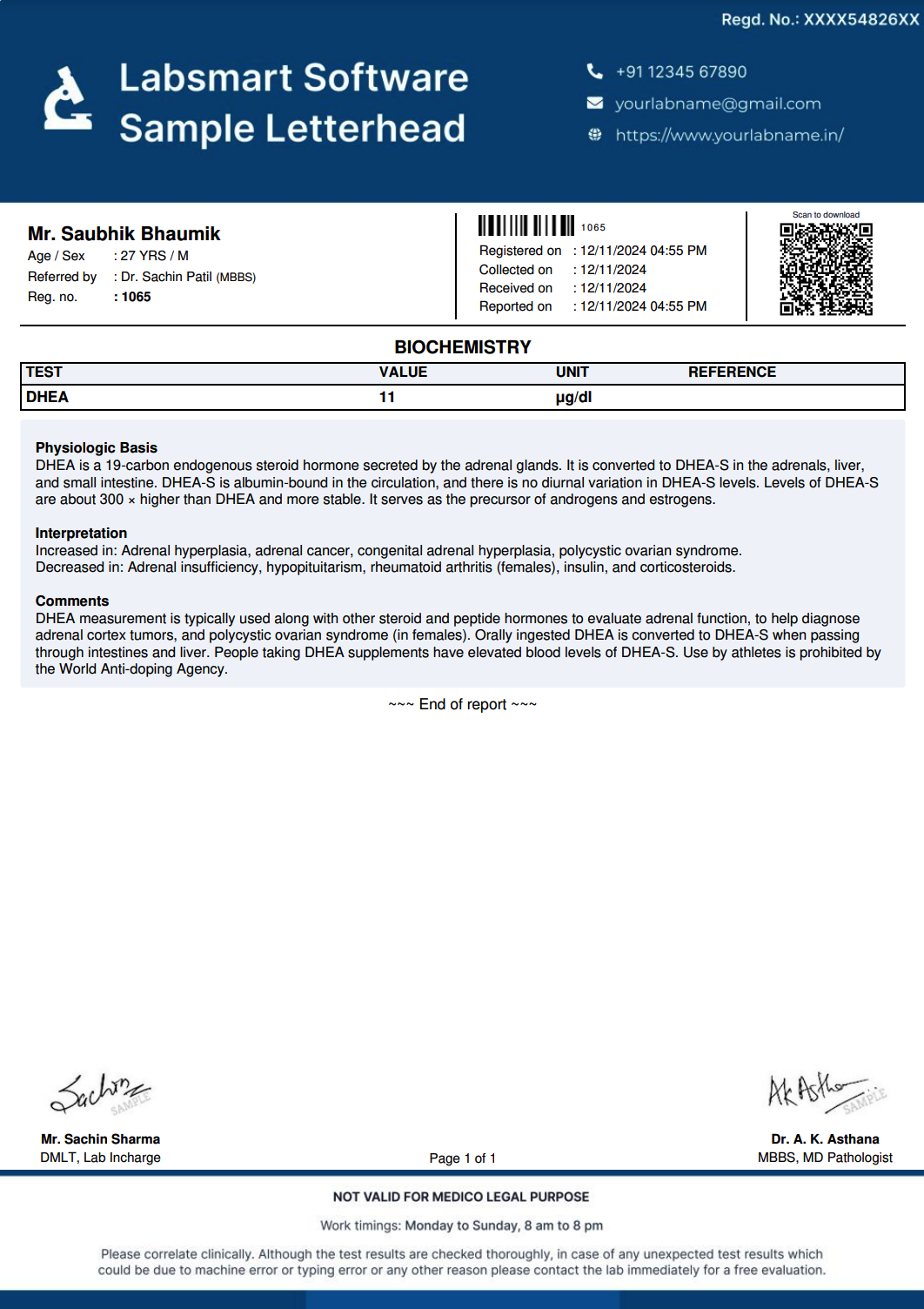 DHEA Report Format