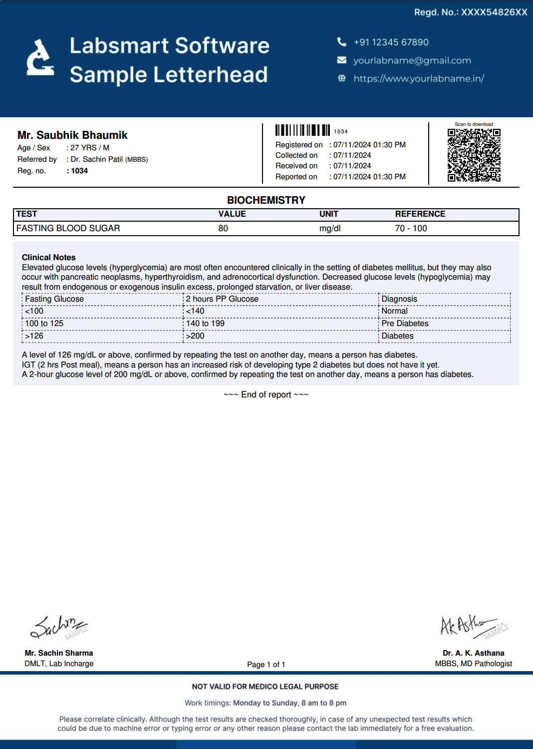 Fasting Blood Sugar Report Format