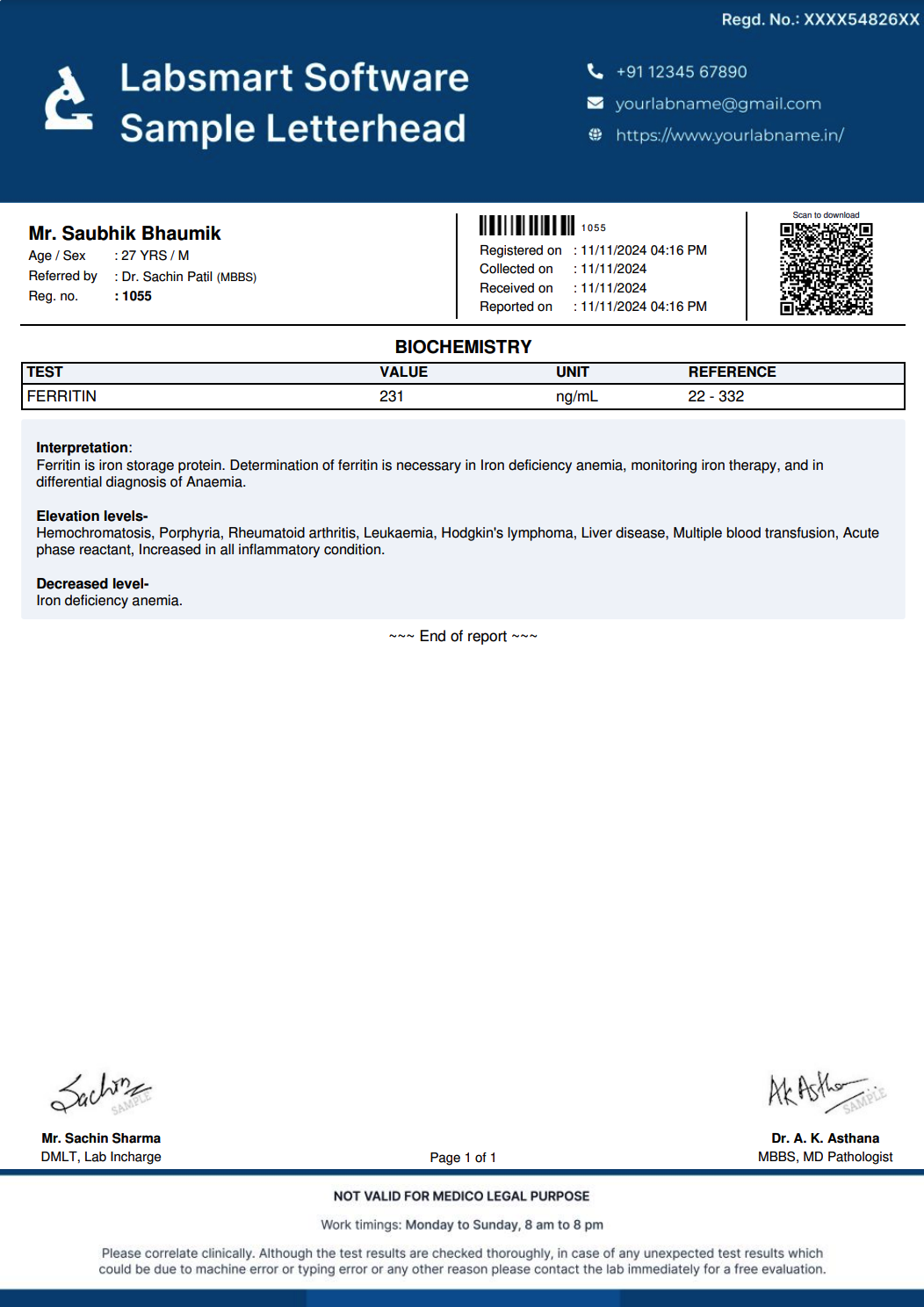 Ferritin Report Format