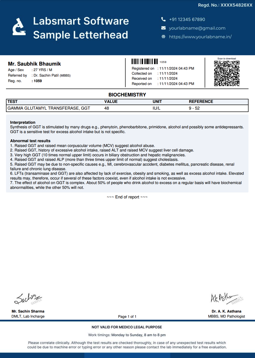 Gamma Glutamyl Transferase, GGT Report Format