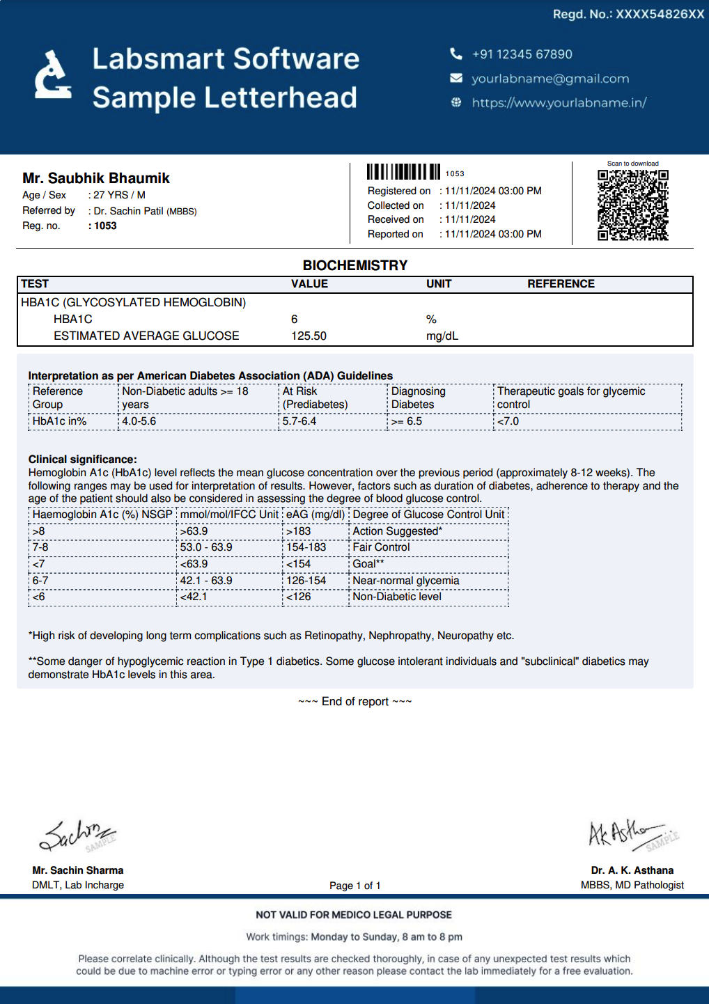 HbA1c Report Format