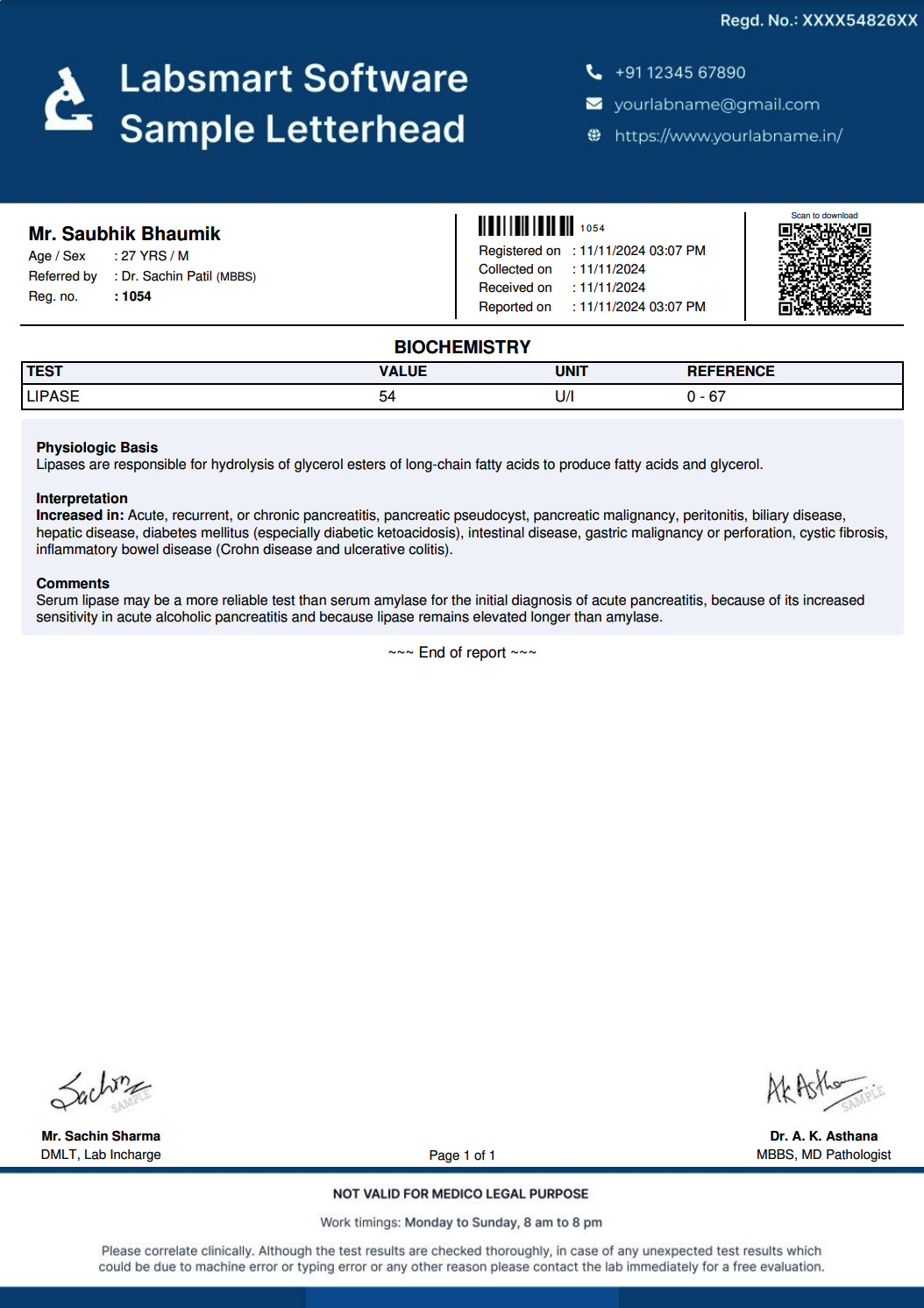 Lipase Report Format