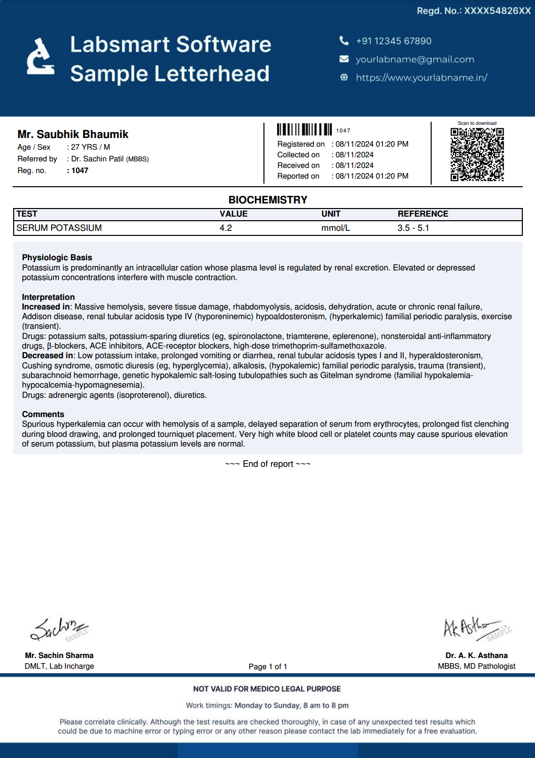 Potassium Report Format