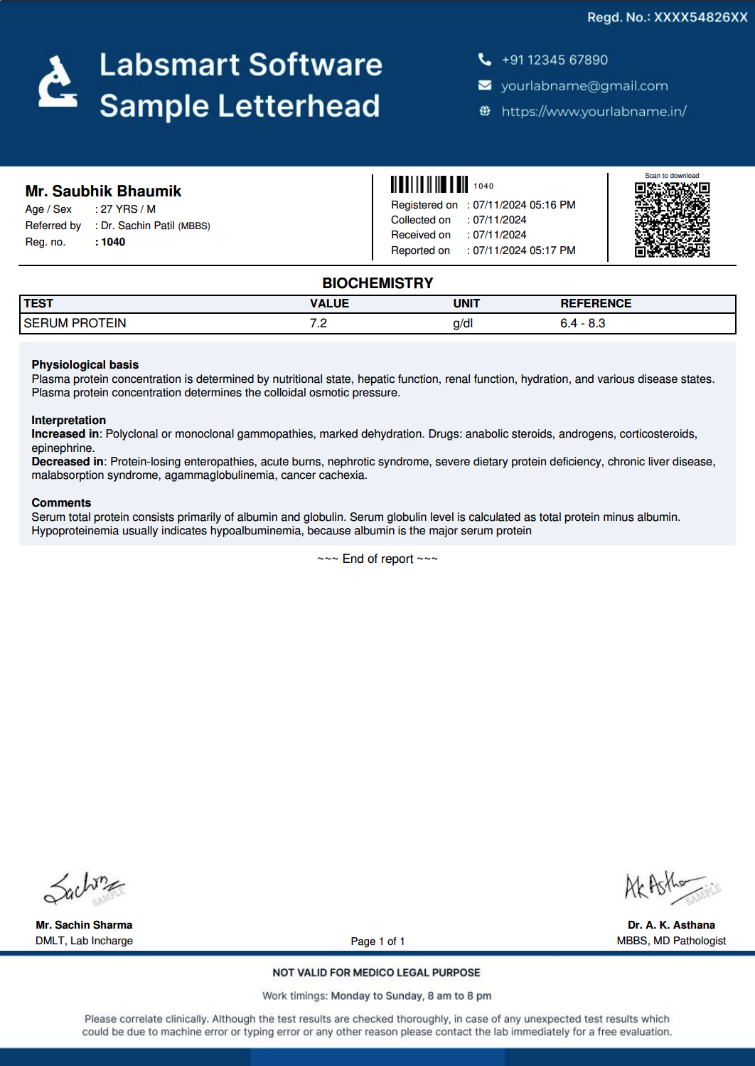 Protein Report Format