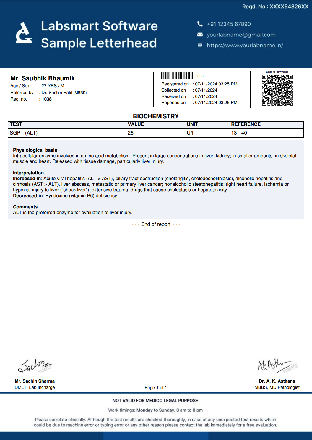 SGPT (ALT) Report Format