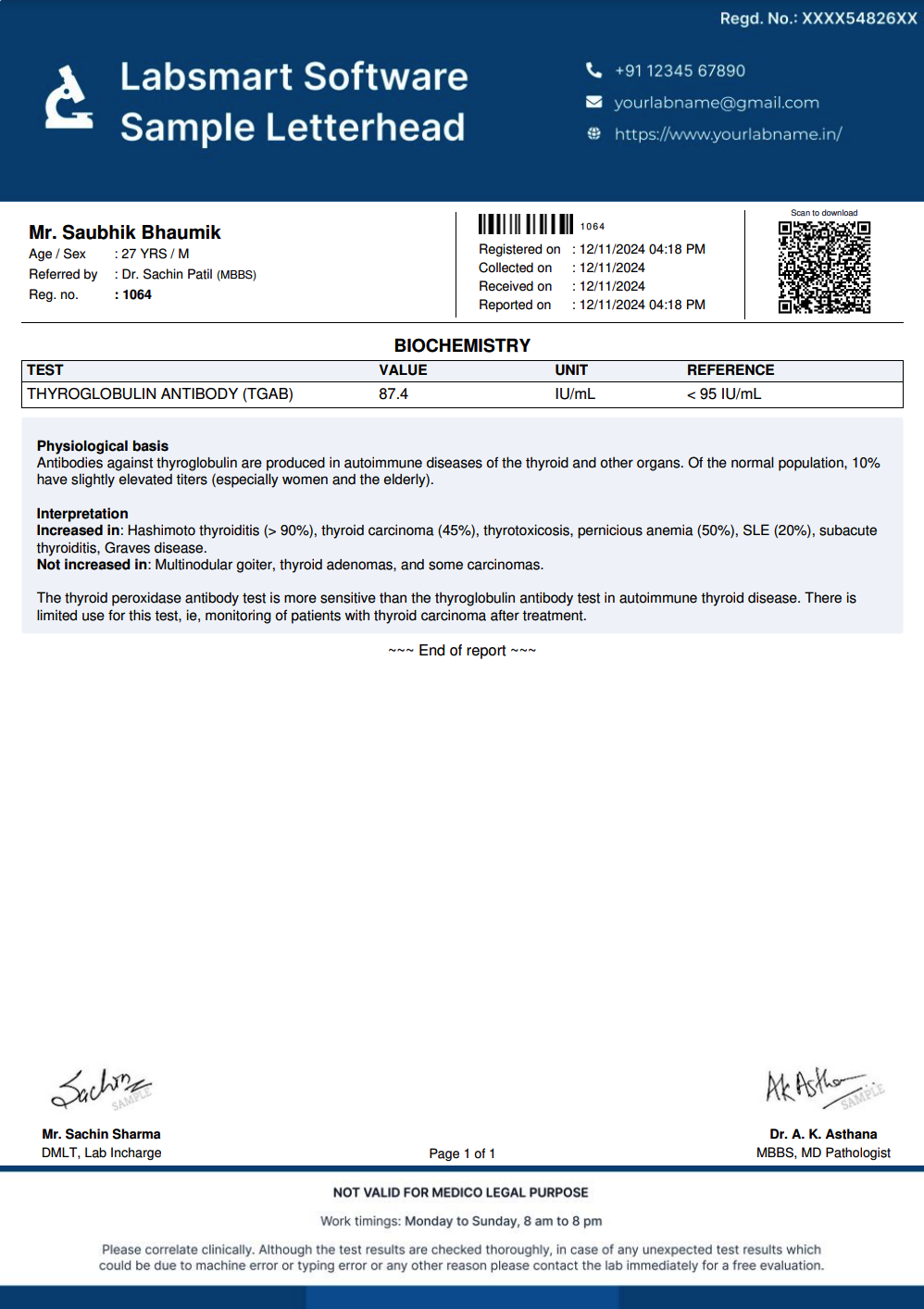 Thyroglobulin Antibody (TgAb) Report Format