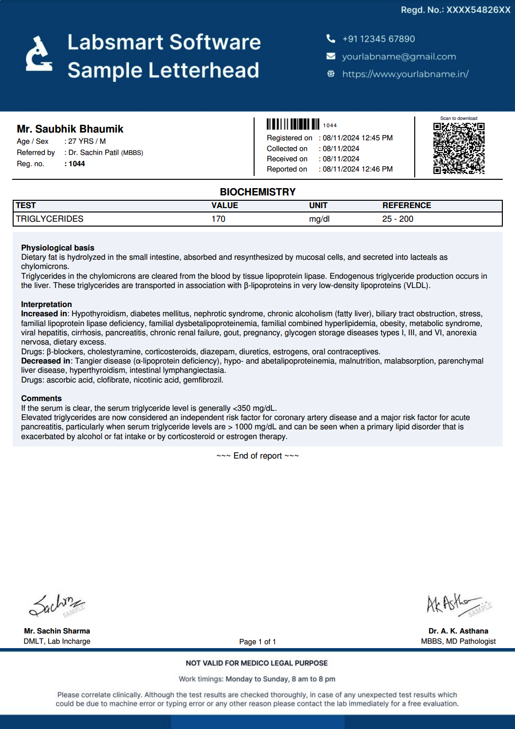 Triglycerides Report Format