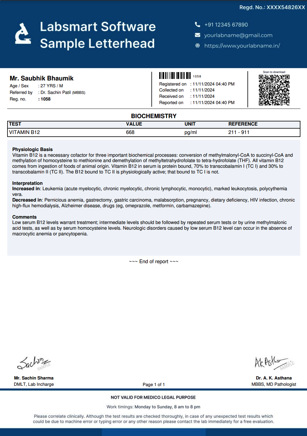 Vitamin B12 Report Format