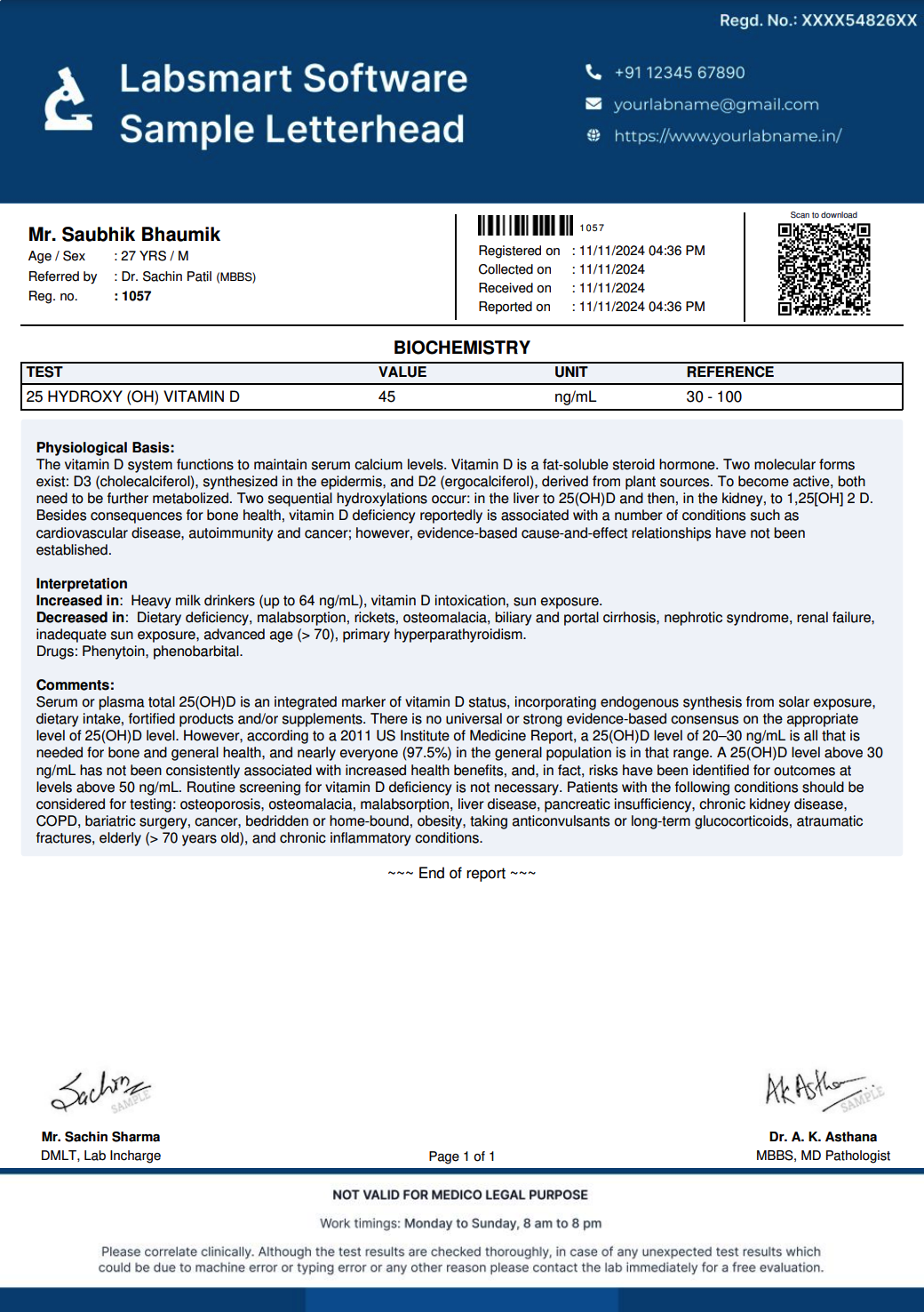 Vitamin D3 Report Format