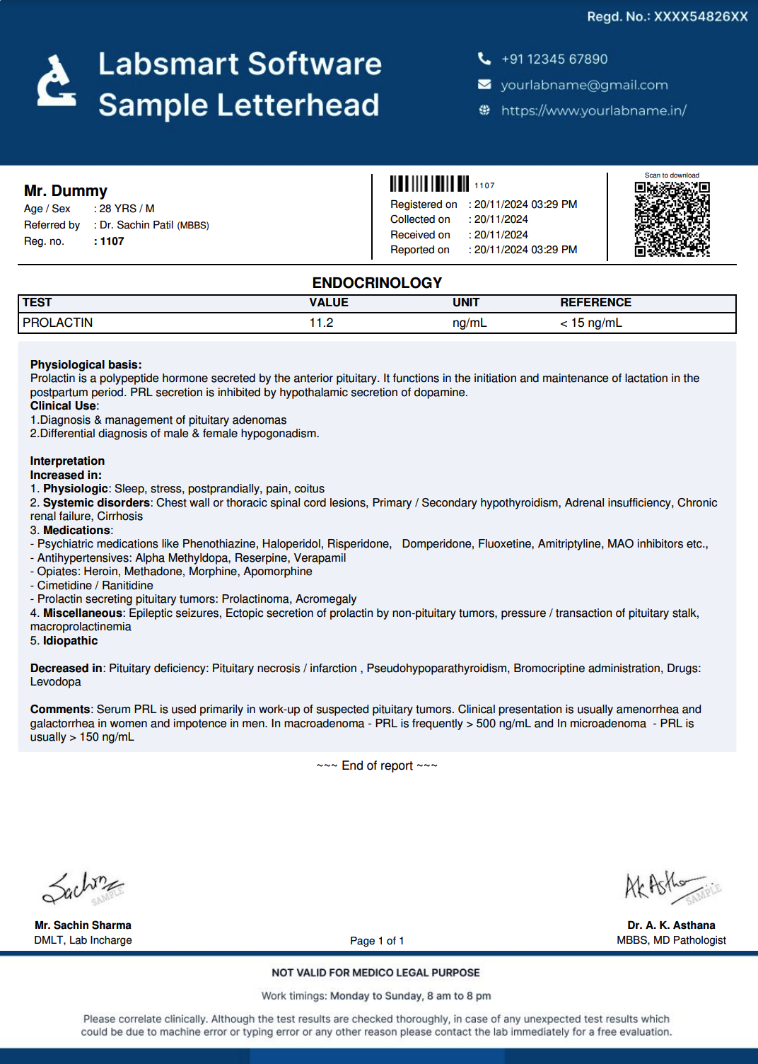 Prolactin Report Format