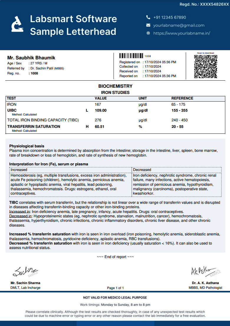 Iron Studies Report Format