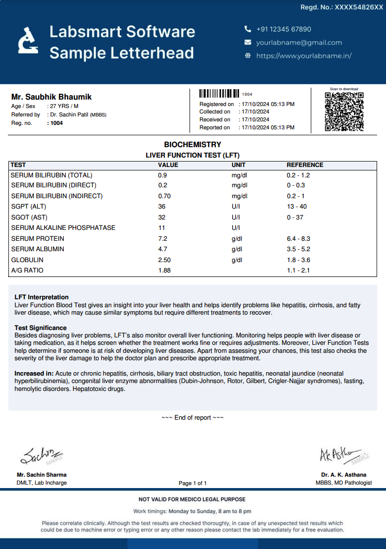 Liver Function Test (LFT) Report Format | MS Word & Pdf