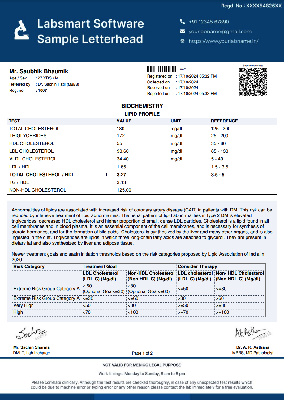 Lipid Profile Report Format