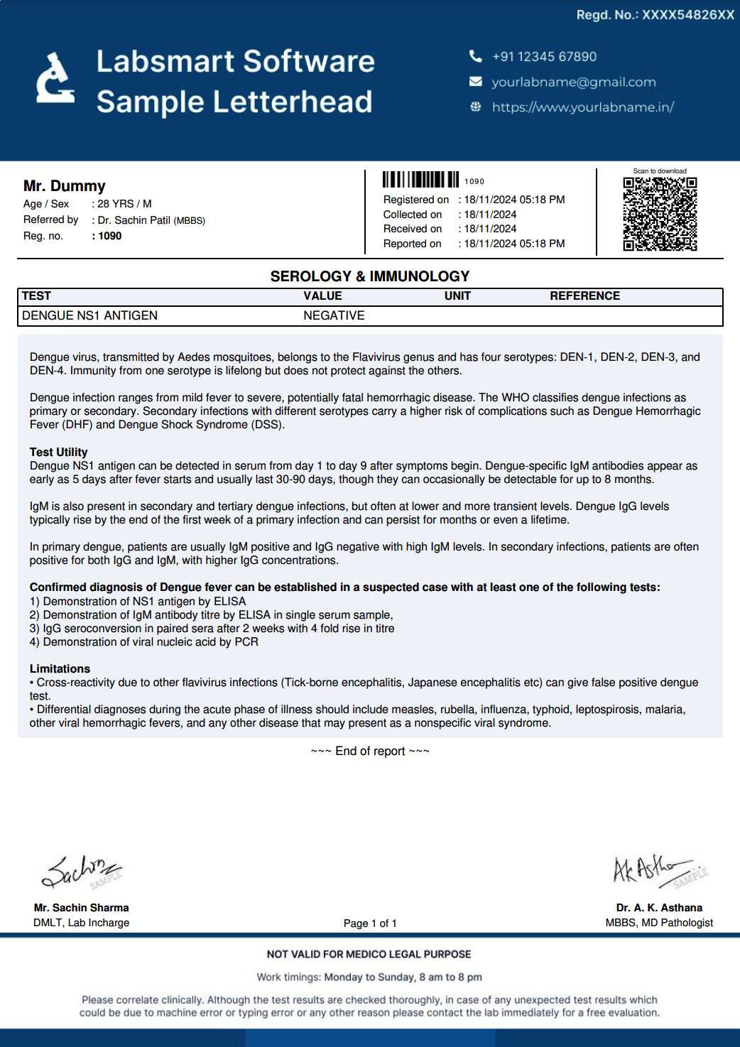 Dengue NS1 Antigen Report Format