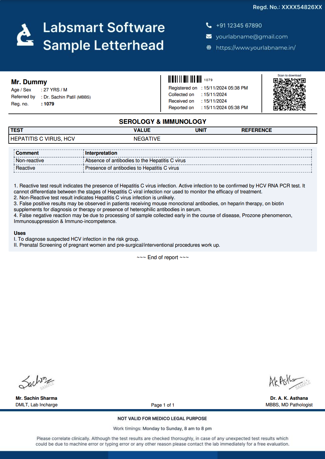 Hepatitis C Virus, HCV Report Format