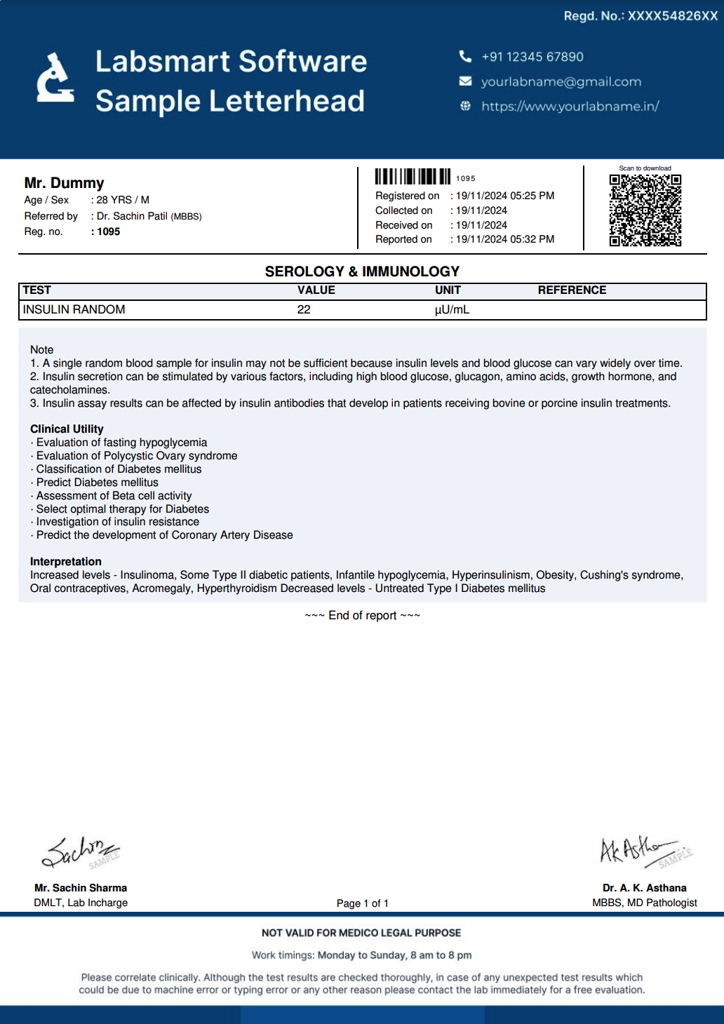 Insulin Random Report Format