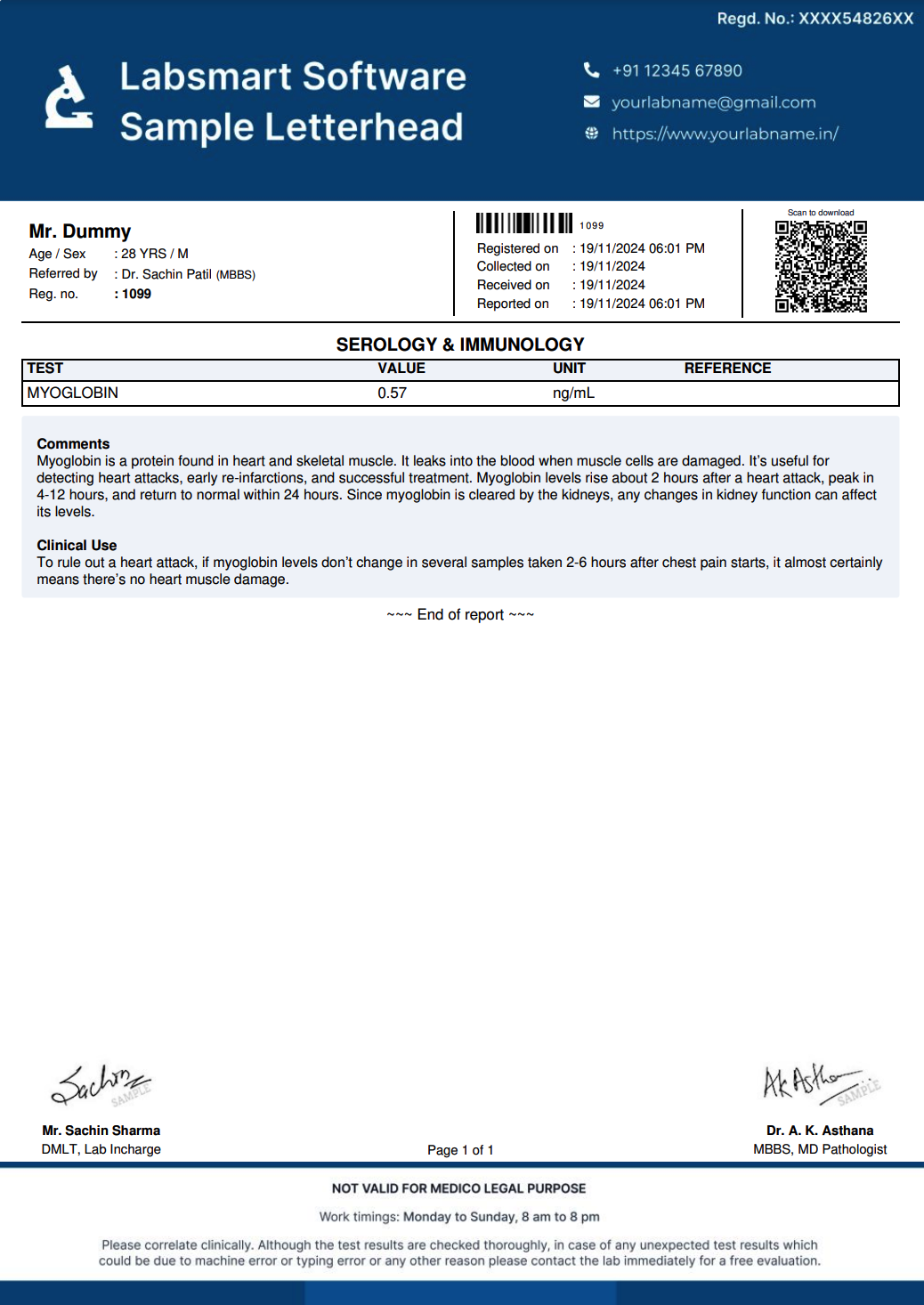 Myoglobin Report Format