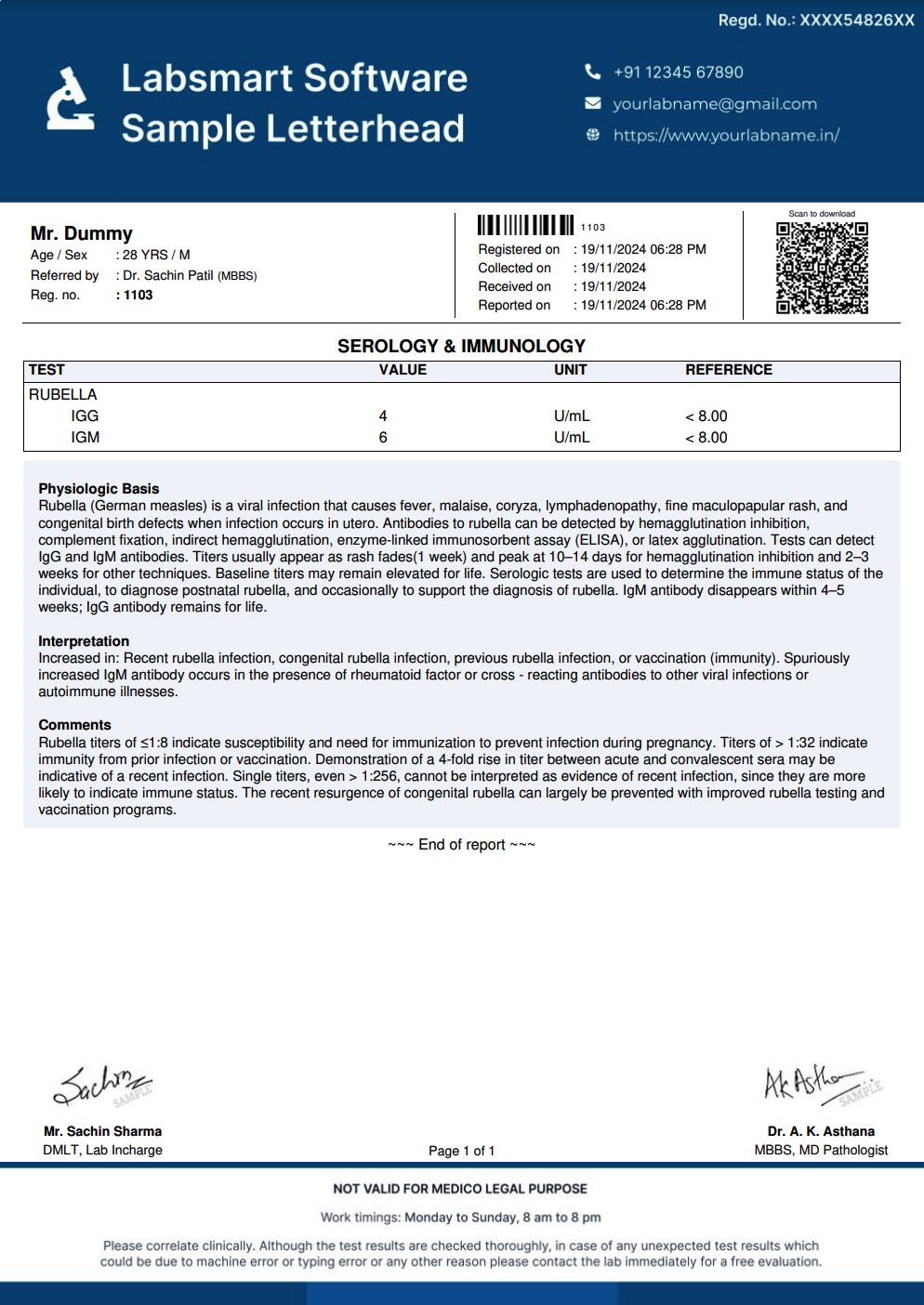 Rubella Report Format