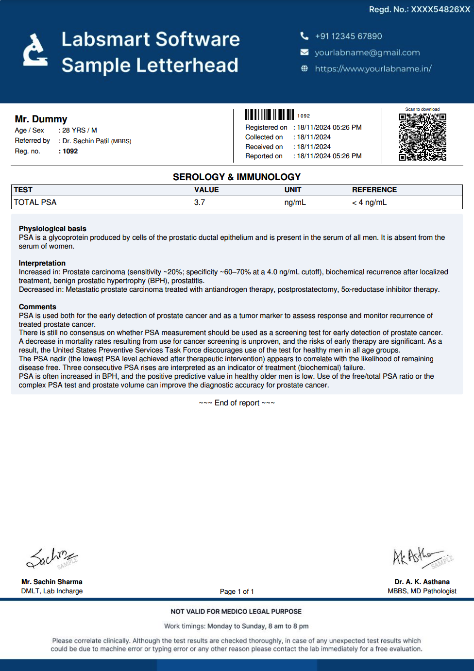 Total PSA Report Format