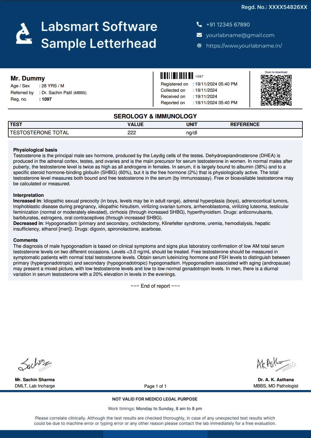 Testosterone Total Report Format