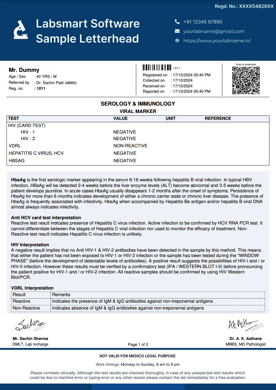 Viral Marker Report Format